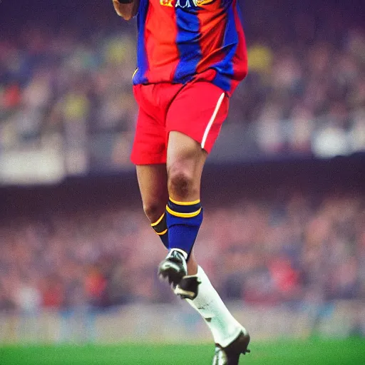 Image similar to ronaldo nazario fenomeno from fc barcelona, photograph by mark mann, 1 9 9 6