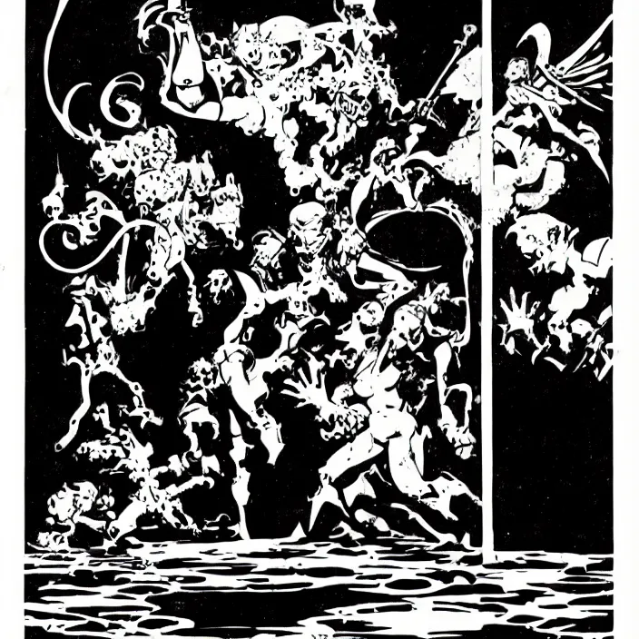 Prompt: an illustration by mike mignola