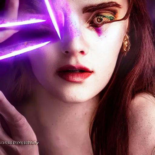 Prompt: heroine, beautiful, 8 k digital camera, sharp focus, ultra detailed, 8 k, sorceress woman, guns and magic, hd, movie still, character, realistic, portrait, 3 d, hyperrealistic