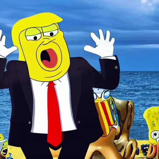 Prompt: Donald Trump in SpongeBob SquarePants body, hyper realistic photography, 8k,