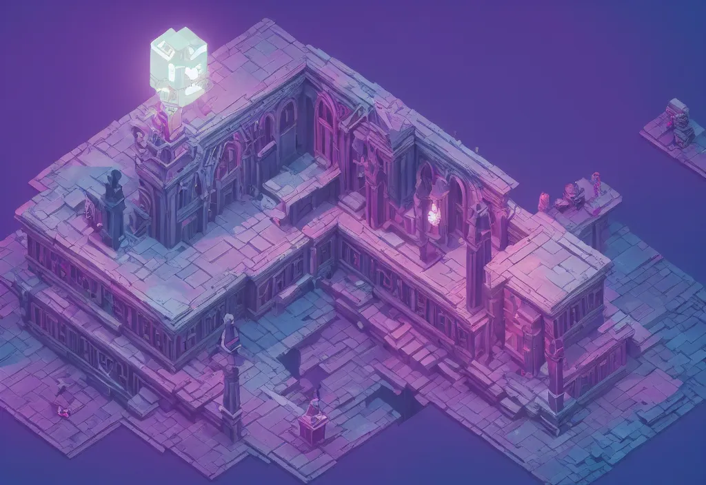 Prompt: isometric magicavoxel Bloodborne vaporwave cinematic lighting, 4k