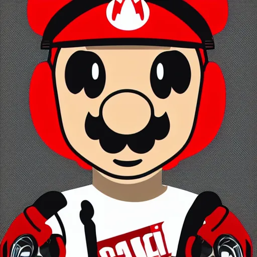 Image similar to svg sticker of a Pop-Wonder SuperMario, Mario-Wearing-a-red-hat, at a rave, spinning records, giant headphones rocking out, wearing headphones, huge speakers, dancing, rave, DJ, spinning records, digital art, amazing composition, rule-of-thirds, award-winning, trending on artstation, featured on deviantart