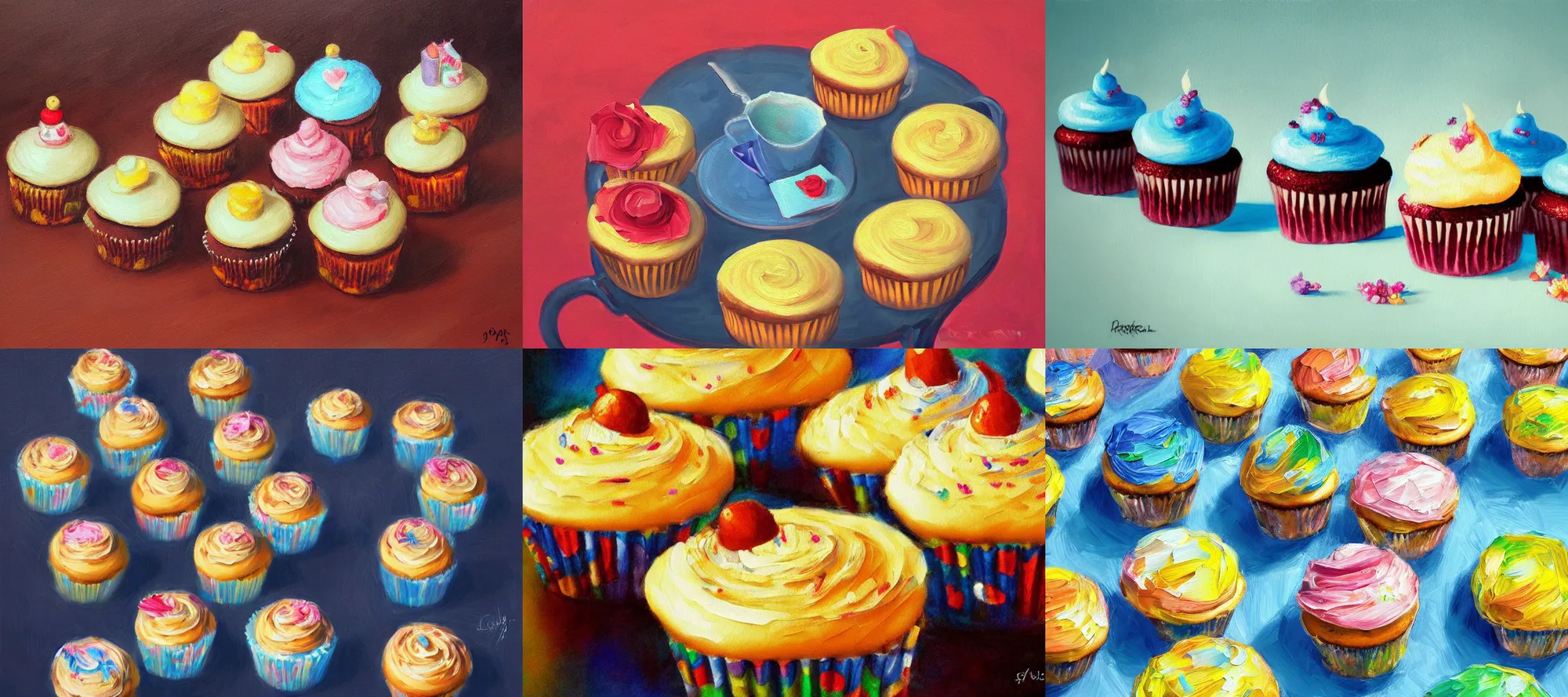 Prompt: dancing cup cakes, oil painting, highly detailed, full shot, ambient lighting, illustration, digital art,