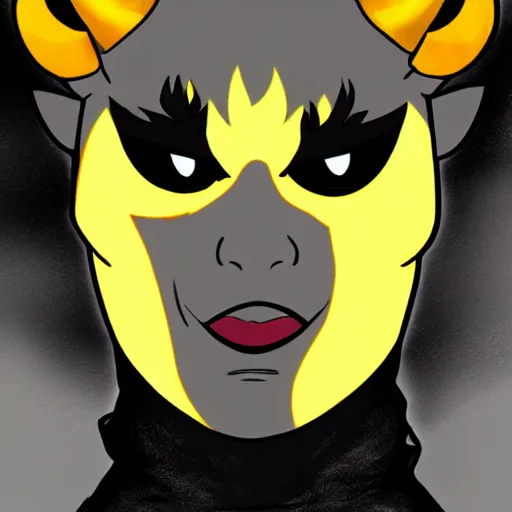 Image similar to karkat vantas, detailed art, gray skin, yellow eyes, yellow horns