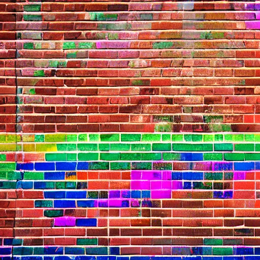 Image similar to a brick wall with rainbow coloured bricks