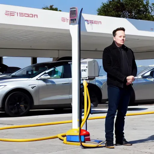 Prompt: Elon Musk at a gas station, photo