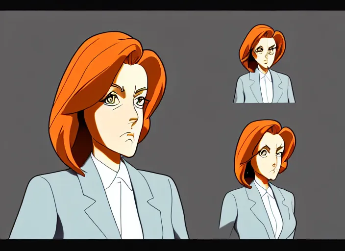 Image similar to a shaded animation cel of dana scully, sharp detail, realistic anatomy, in the style of western cartoons, by filmation, toei animation, studio trigger, studio ghibli, 5 k, artstation trending