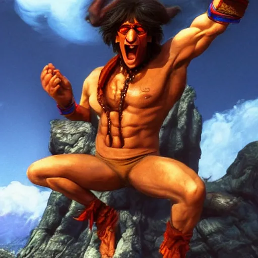 Image similar to john lennon as dhalsim street fighter, ultra realistic, concept art, intricate details, highly detailed, photorealistic, octane render, 8 k, unreal engine, art by frank frazetta, simon bisley, brom