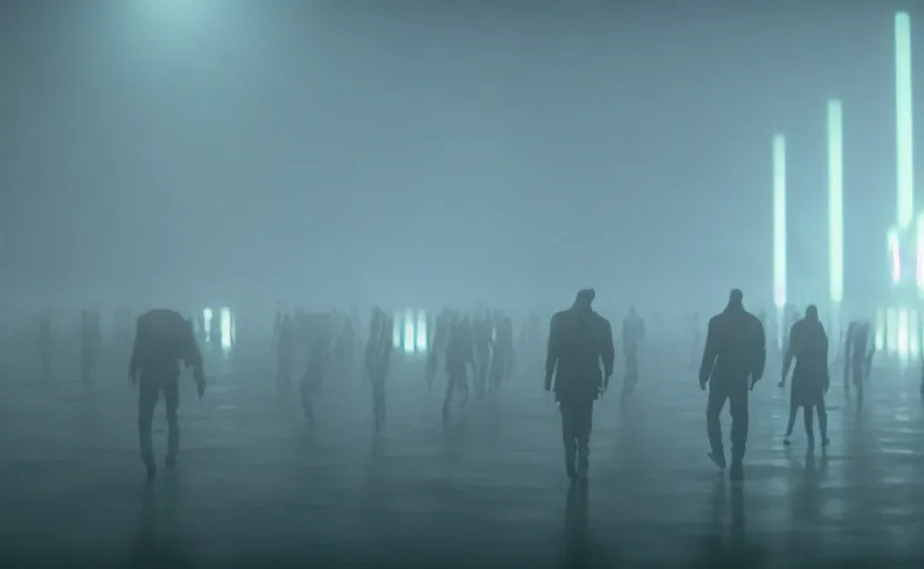 Image similar to A blood black nothingness. A system of cells. Within cells interlinked. Within one stem. And dreadfully distinct. Against the dark. A tall white fountain played. Blade Runner 2049, neo-noir, cinematography by Roger Deakins, 8k, cinematic, establishing shot