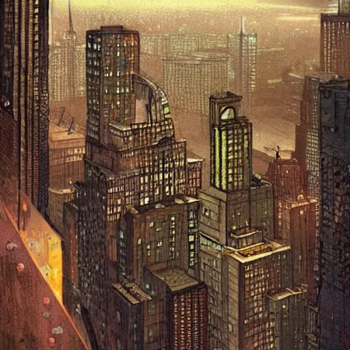 Prompt: “ a girl on a ledge overlooking futuristic new york city, ghostpunk, heavy rain, high detail, by moebius ”