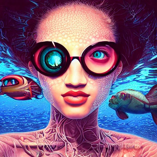 Image similar to lofi underwater biopunk instagram portrait, Pixar style, by Tristan Eaton Stanley Artgerm and Tom Bagshaw.