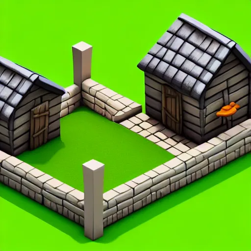 Prompt: isometric village old house, 3 d icon for mobile game, blender 3 d, green scheme, octane render, 8 k resolution