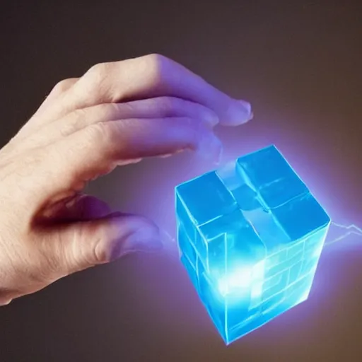Prompt: man touches a cube that contains all knowledge and is vaporized instantly