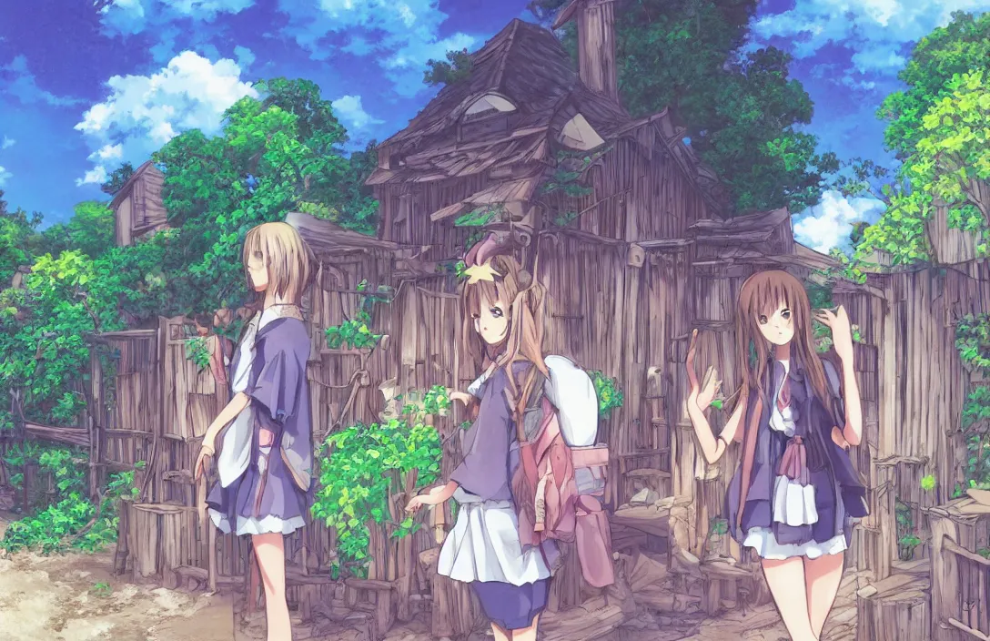 Prompt: Anime digital art of an anime girl in a village, studio ghibli, digital art