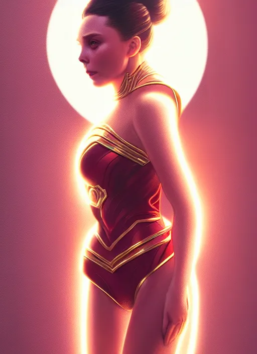 Prompt: portrait of modern darna, elizabeth olsen, intricate, elegant, glowing lights, highly detailed, digital painting, artstation, glamor pose, concept art, smooth, sharp focus, illustration, art by wlop, mars ravelo and greg rutkowski