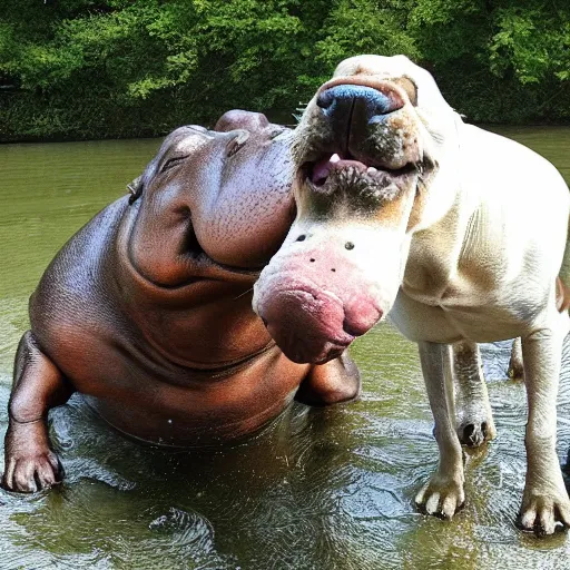 Prompt: photo of dog an hippopotamus taking a selfie