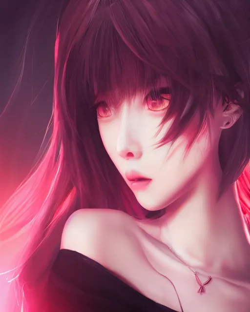 Image similar to official hd photo portrait of kpop idol girl closeup tired and angry by squareenix trending on artstation skeb pixiv cinematic backlit smoke noir technoir detailed