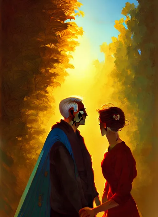 Prompt: contre - jour old couple highly detailed, high quality, digital painting, alena aenami, lilia alvarado, shinji aramaki, karol bak, alphonse mucha, tom bagshaw