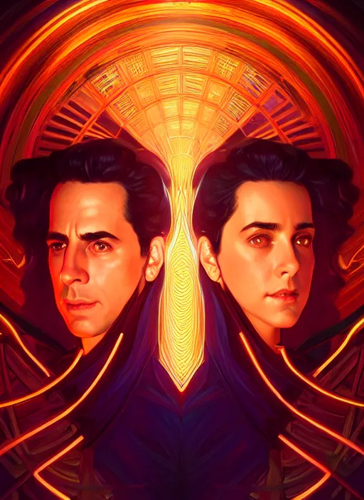 Image similar to symmetry!! portrait of seinfeld, glowing lights!! intricate, elegant, highly detailed, digital painting, artstation, concept art, smooth, sharp focus, illustration, art by artgerm and greg rutkowski and alphonse mucha