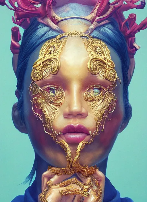 Image similar to gold skin :: by Martine Johanna and Simon Stålenhag and Chie Yoshii and wlop and Guillermo del toro :: ornate, dynamic, particulate, rich colors, elegant, centered, artstation, smooth, sharp focus, octane render, 3d