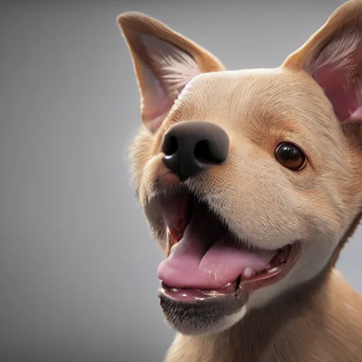 Prompt: crisp quality and light reflections, photorealistic portrait, studio lighting, still photo of a cute dog, bright studio setting, highly detailed, unreal engine 5 quality render