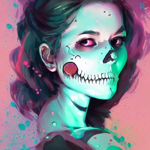 Prompt: portrait of a girl skull face, in the style of artgerm, bubbles everywhere, charlie bowater, atey ghailan and mike mignola, vibrant colors and hard shadows and strong rim light, plain background, comic cover art, trending on artstation