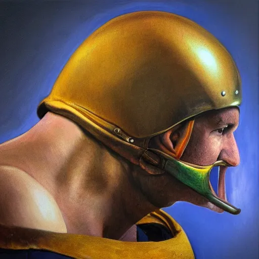 Prompt: man, bird's head, strong, gladiator, hyper realism