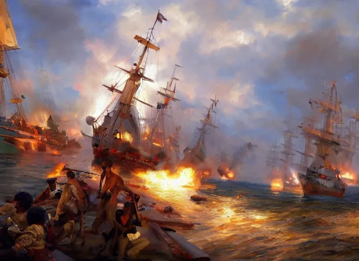 Image similar to modern day somalian pirates defeat the british empire navy by vladimir volegov and alexander averin and delphin enjolras and daniel f. gerhartz