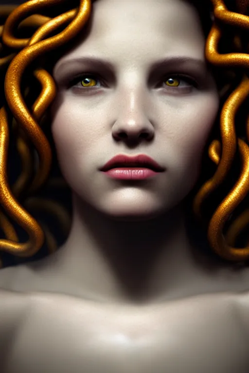 Prompt: picture portrait of Medusa, Lilith, photo-realistic, hyper-realism, octane render, dramatic lightning, cinematic, by Gyzis,