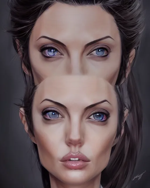 Image similar to capcom character, anime portrait of angelina jolie, highly detailed, digital painting, artstation, character, concept art, smooth