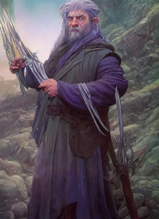 Image similar to a fantasy comic book style portrait painting of hobbit mage, art by donato giancola and bayard wu and gustav moreau and wayne barlowe, unreal engine 5