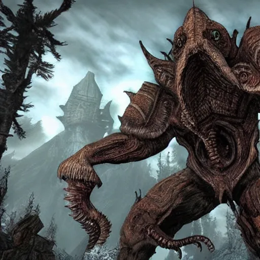 Image similar to a Skyrim mod that adds lovecraftian monsters to the game