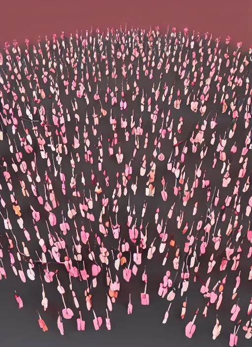 Prompt: room full of giant sakura people made out of huge pipecleaners in the style of Jean-Michel Basquiat, 3D cinematic lighting, spotlight at a 90 DEGREE ANGLE, photorealism, octane render, depth of field, 8k, 35mm, artgem, Trending on artstation