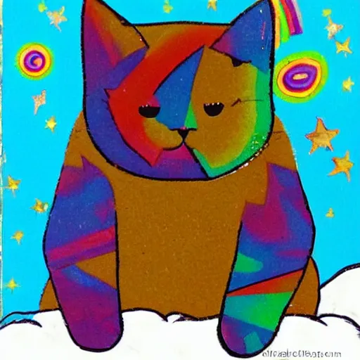 Image similar to cat with a poptart body flying through space pooping rainbows