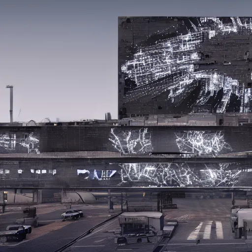 Prompt: Kazimierz Malewicz brutalist organic motherboard wall panel airport structure and digital billboard stars points cloud in the middle, unreal engine 5 lumen global illumination, keyshot, octane, artstation trending, ultra high detail, ultra realistic, cinematic, 8k, 16k, in style of zaha hadid, blade runner 2049 lighting color, in plastic, ultra high contrast, tilt shift,