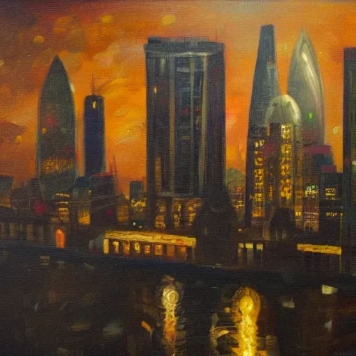 Image similar to a eldritch horror overtop london at night, Oil painting