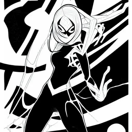 Image similar to Beautiful lineart drawing of Spider-gwen, black ink, manga style, cross-hatchings