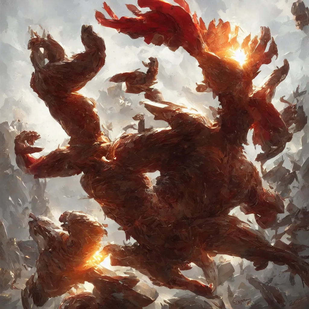 Image similar to super power, chicken, overdetailed art, by greg rutkowski, magic