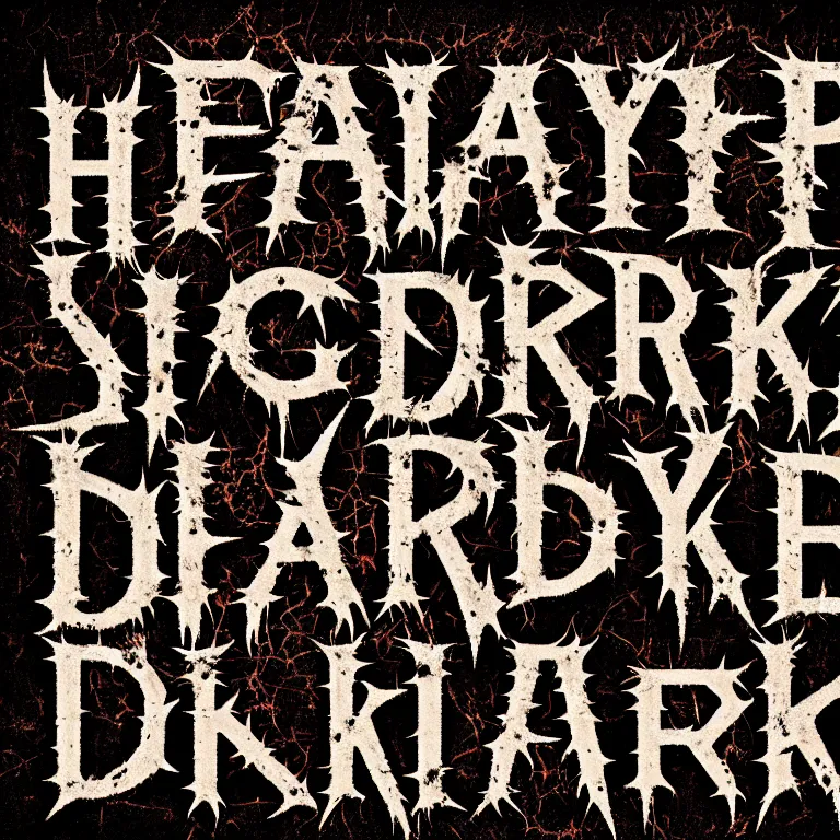 Prompt: heavy trash metal spiky dark creepy dark dirty grungy satanic logo word font typography