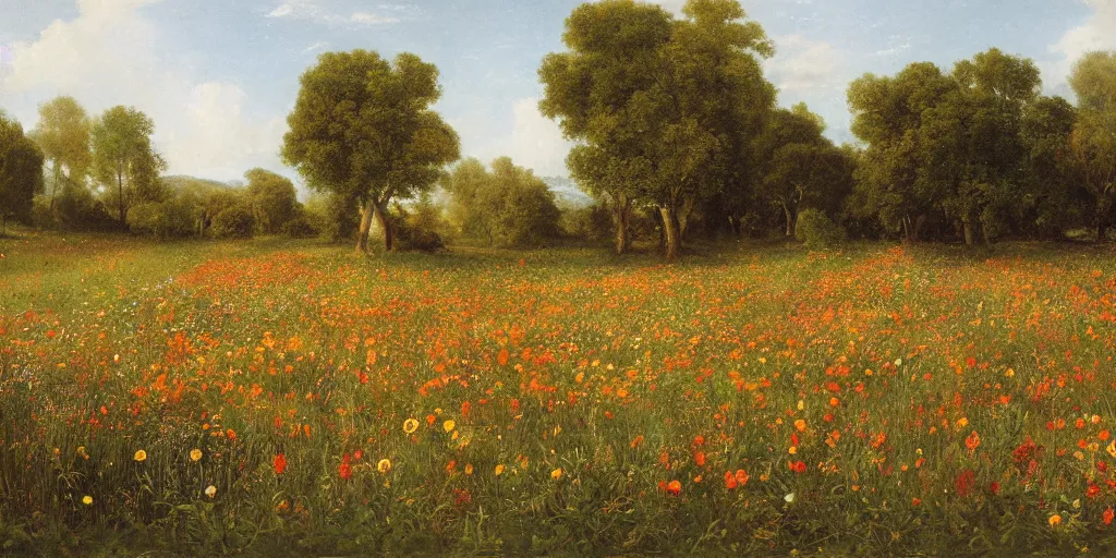 Prompt: field of flowers artwork by eugene von guerard