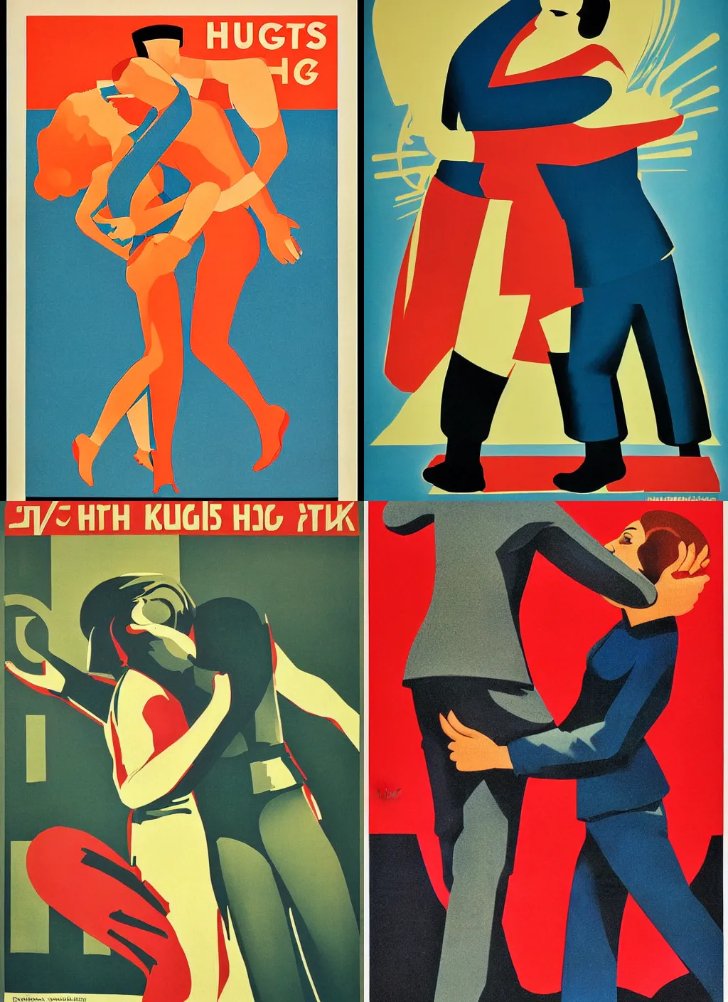 Prompt: soviet propaganda poster promoting hugs, by dmitry moor,