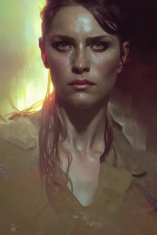 Prompt: hyperrealist portrait of lady terminator. by jeremy mann and alphonse mucha, fantasy art, photo realistic, dynamic lighting, artstation, poster, volumetric lighting, very detailed faces, 8 k, award winning, golden hour