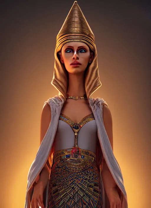 Image similar to an anthropomorphic beautiful female wizard of pharaoh holding magic wand portrait wearing robe, fine art, award winning, intricate, elegant, sharp focus, octane render, hyperrealistic, cinematic lighting, highly detailed, digital painting, 8 k concept art, art by jamie hewlett and z. w. gu, masterpiece, trending on artstation, 8 k