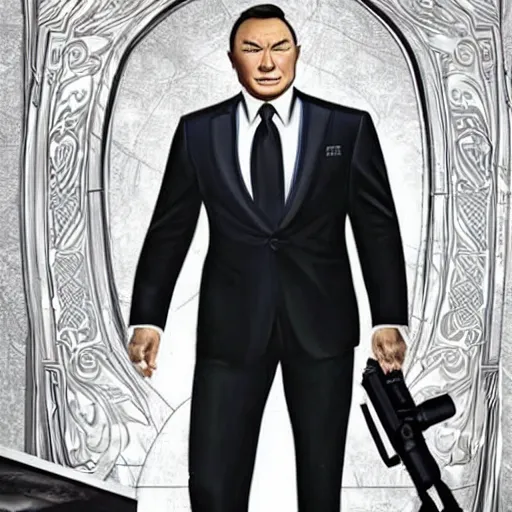 Prompt: Muscular Nursultan Nazarbayev stylized as James Bond