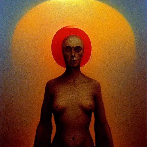 Prompt: the queen of the sun by zdzisław beksiński, full body, oil on canvas, intricately detailed artwork, full 8k high quality resolution, recently just found unknown masterpiece