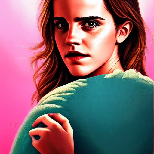 Image similar to a portrait Emma Watson, backlit, strong rim light, highly detailed, digital painting, HDRI, by Casey Weldon, vivid colors, high contrast, intricate