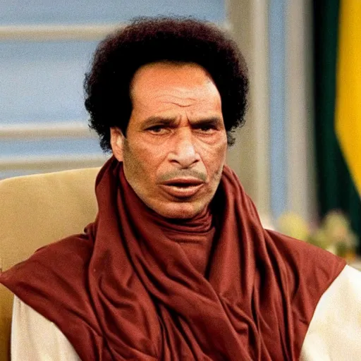 Prompt: A still of Muammar Gaddafi in the sitcom Seinfield