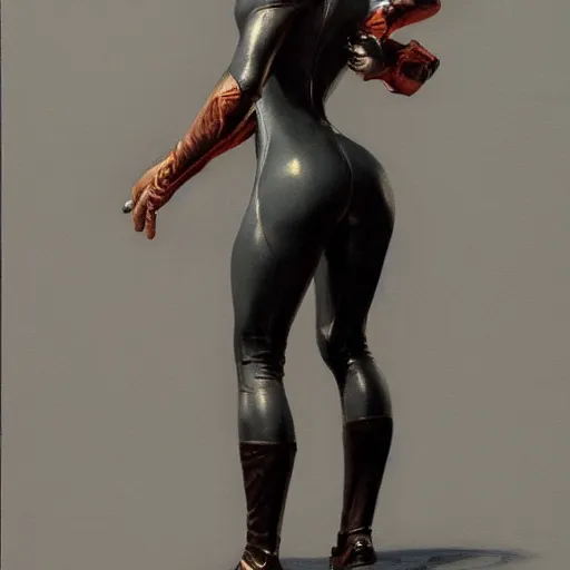 Prompt: a painting of a female wearing a skintight suit. by edward robert hughes and craig davison. trending on artstation, highly detailed, volumetric lightning