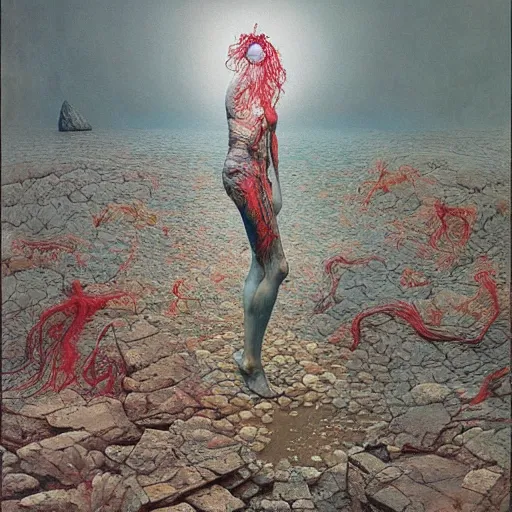 Prompt: colaboration of David Choe and Zdzisław Beksiński