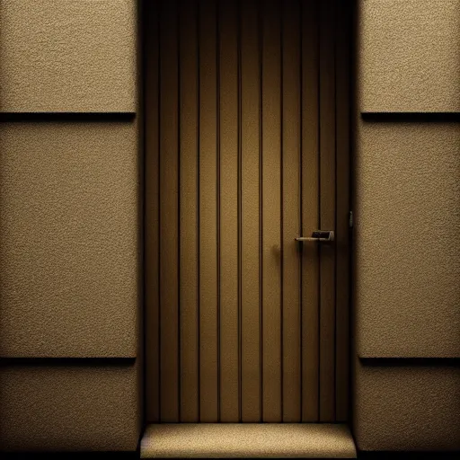 Image similar to photography, 3 d render, moster, door, sand